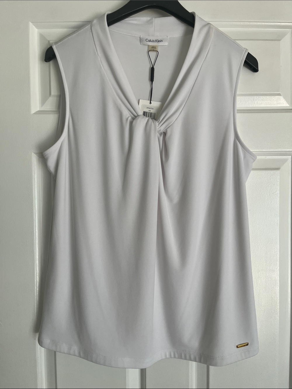Calvin Klein White Sleeveless Knot-Neck Camisole